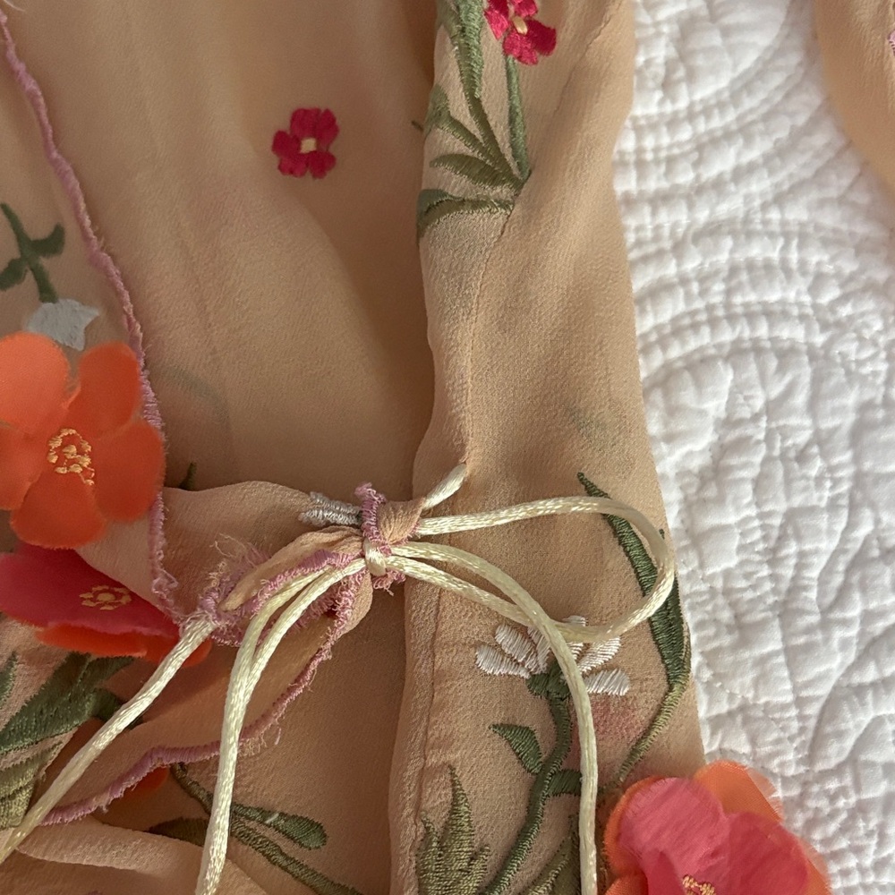 Odille Peach Floral Embroidered Wrap Blouse - Picture 3 of 4